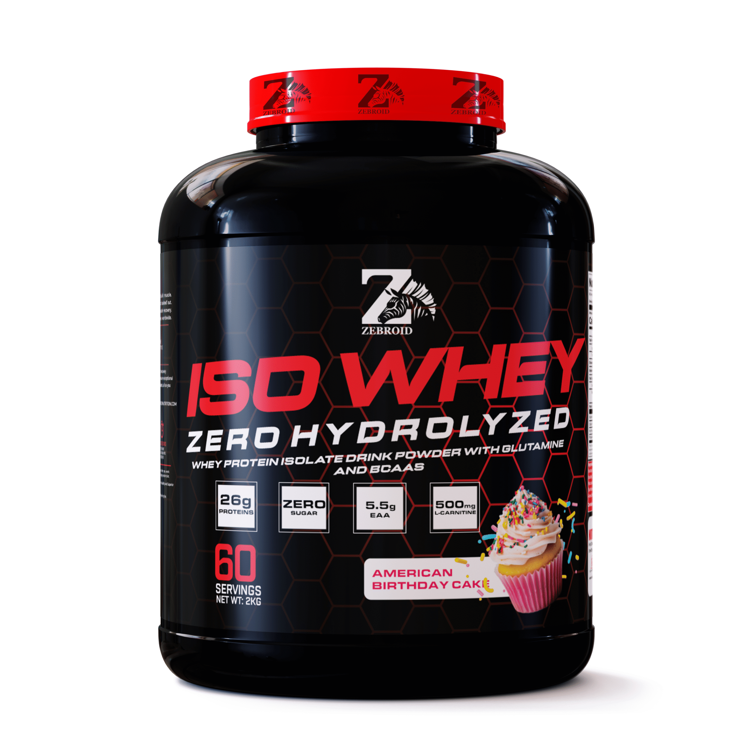 Zebroid ISO Whey Zero Hydrolyzed Protein – Premium Fast-Absorbing Muscle Recovery Formula (Flavor- American Birthday Cake)