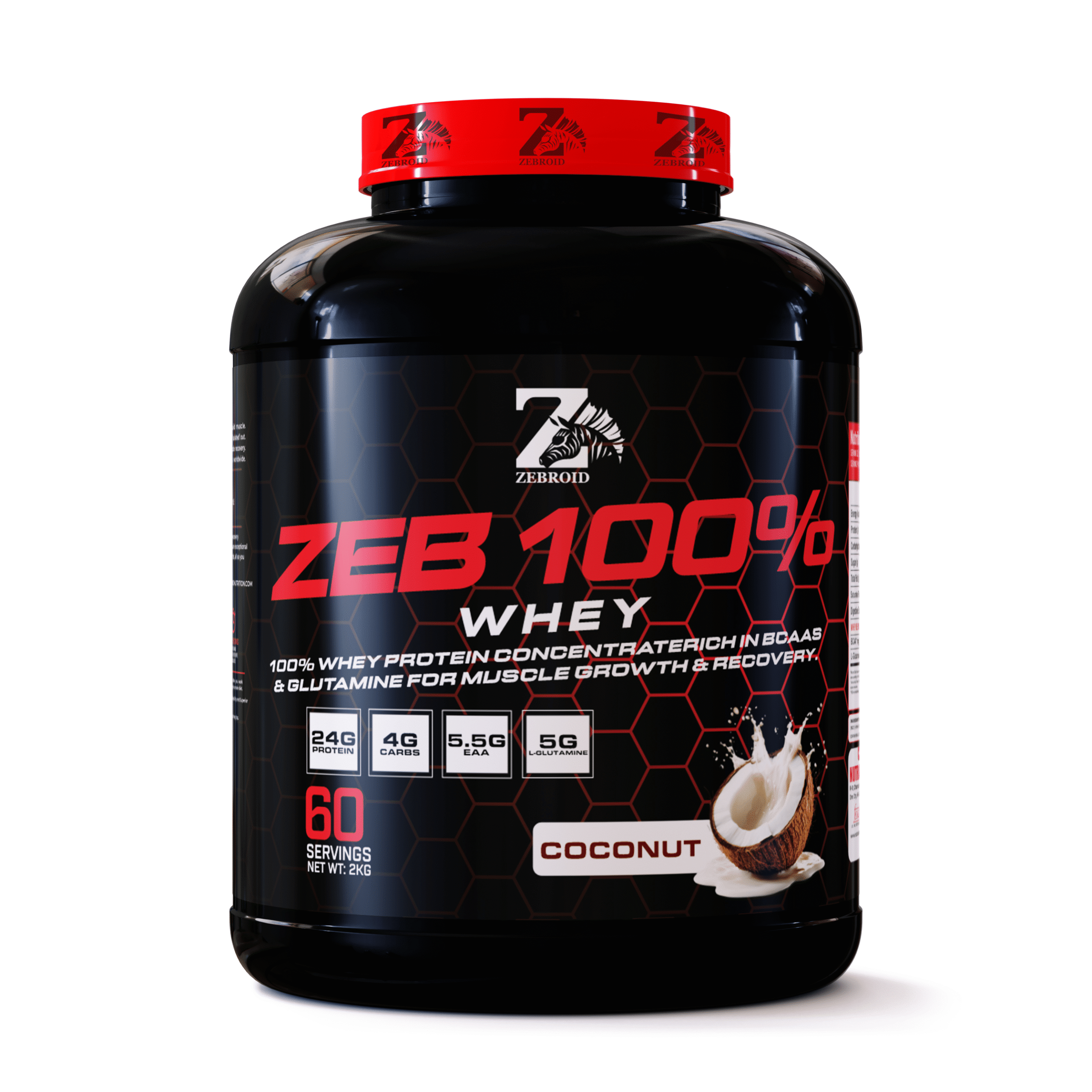 Zebroid ZEB 100% Whey Protein Concentrate Rich – Pure Muscle-Building Protein for Strength, Recovery & Performance | Weight- 2 KG (Flavore- Coconut)